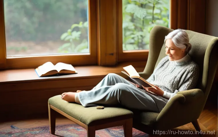 책 읽기 활용법 - **The Immersive Reading Sanctuary**
A tranquil and inviting scene: An adult individual (wearing ...
