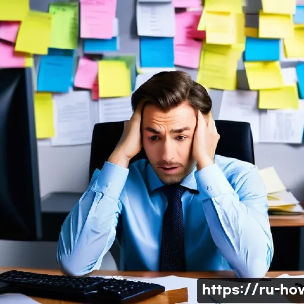 프로젝트 관리 소프트웨어 활용법 - **Prompt 1: The Overwhelmed Project Manager**
    A detailed, realistic photograph of a project mana...