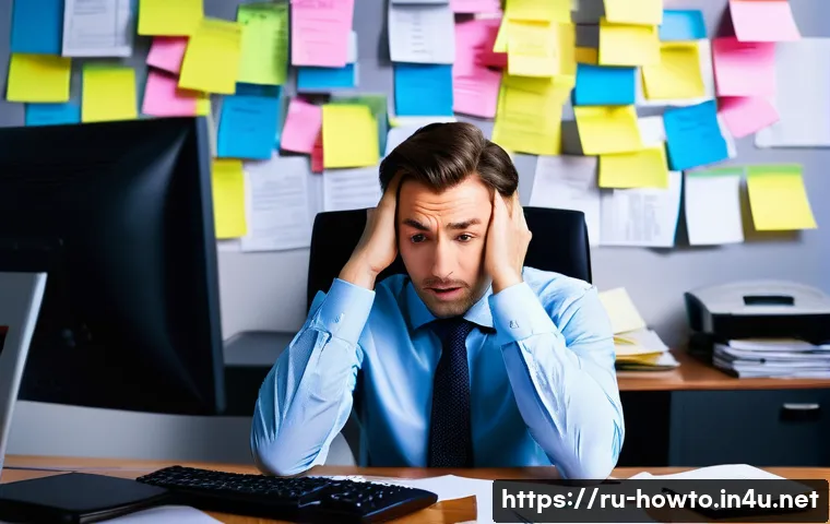 프로젝트 관리 소프트웨어 활용법 - **Prompt 1: The Overwhelmed Project Manager**
A detailed, realistic photograph of a project mana...