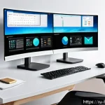 다양한 앱을 한 번에 활용하기 - A modern home office setup designed for maximum productivity, featuring multiple virtual desktops di...