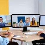 네이버 카페 활용법 - A lively online community meeting scene featuring diverse Russian adults actively participating in a...