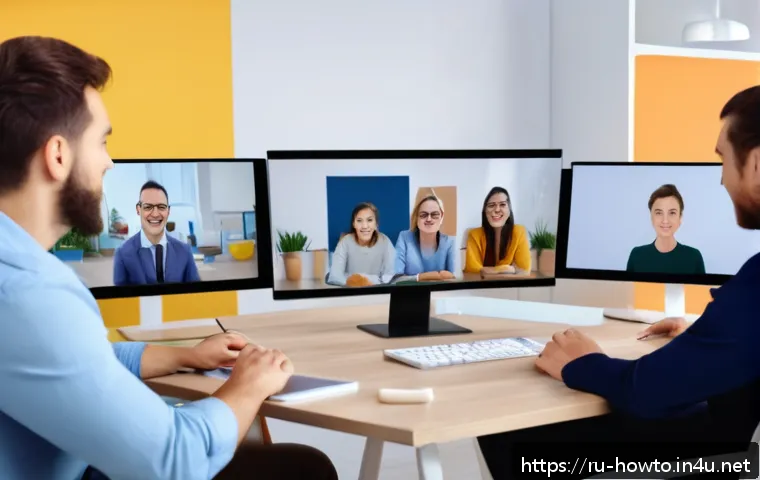 네이버 카페 활용법 - A lively online community meeting scene featuring diverse Russian adults actively participating in a...